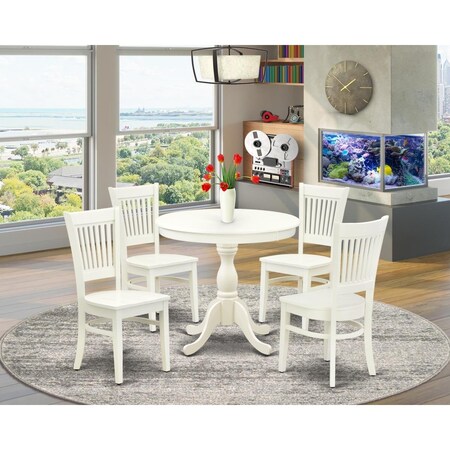 East West Furniture 5 Piece Antique Dinette Set - Linen White AMVA5-LWH-W